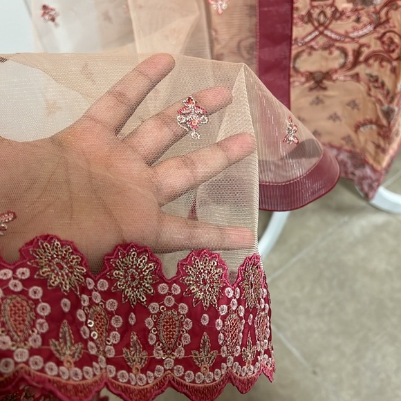 New Pakistani Indian shalwar kameez peach color designer embroidery outfit #264 - Picture 10 of 11